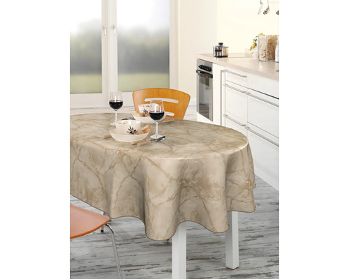 Ovaler Esstisch mit Marmor Tischdecke in der Küche