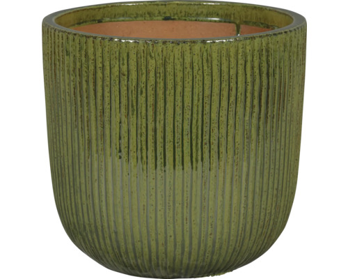 Grüner Pflanztopf mit vertikalen Rillen
