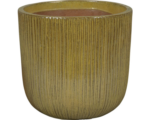 Gelber Pflanztopf mit vertikalen Linien