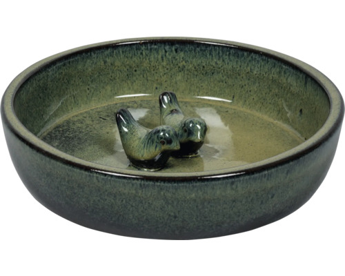 Vogeltränke aus Keramik mit Vogelmotiv