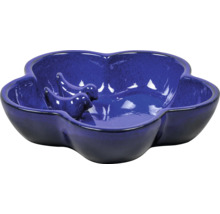 Blaues Keramikvogelbad in Blütenform