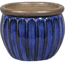 Blauer Pflanztopf aus Keramik mit gerippter Oberfläche