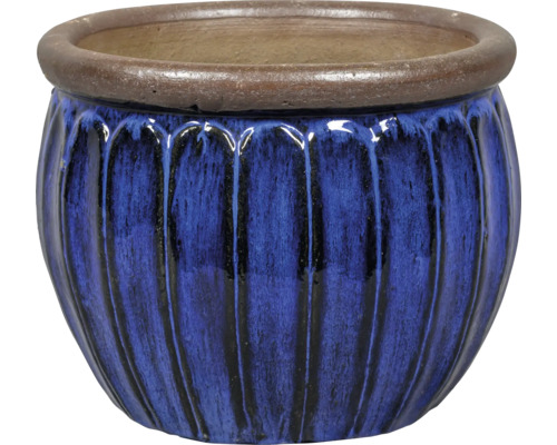 Blauer Pflanztopf mit gerippter Oberfläche