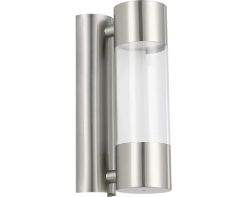 Wandleuchte aus Edelstahl und transparentem Zylinder