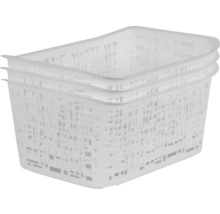 Drei weiße Kunststoffkörbe gestapelt