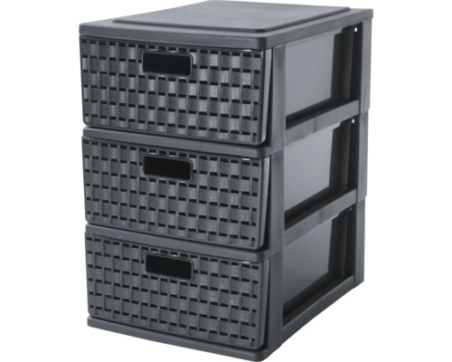 Schrank mit drei Schubladen im Rattan-Design aus Kunststoff