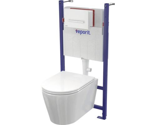 Vorwandelement mit wandhängendem WC und Spülkasten der Marke Veporit.