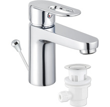 Glänzende Armatur mit Ablaufgarnitur für Waschtische