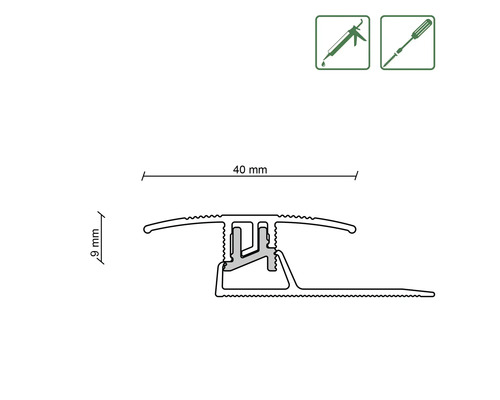 Profilleiste mit Abmessungen: 40 mm Breite und 9 mm Höhe