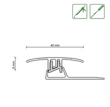 Profilzeichnung einer 40 Millimeter breiten und 9 Millimeter hohen Übergangsleiste