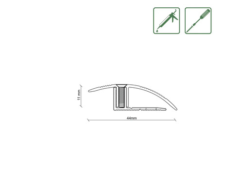 Technische Zeichnung eines Übergangsprofils mit den Maßen 44 Millimeter und 11 Millimeter.