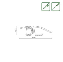 Skizze eines Übergangsprofils mit Maßen 50 Millimeter Breite und 13 Millimeter Höhe