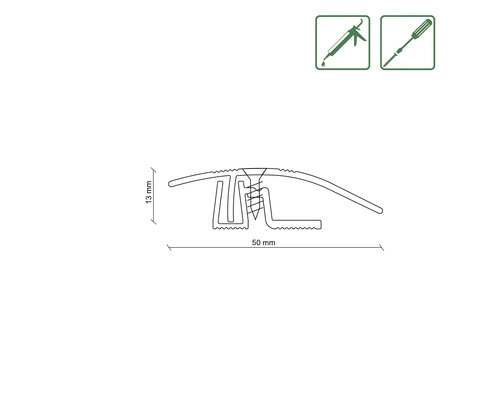 Skizze eines Übergangsprofils mit Maßen 50 Millimeter Breite und 13 Millimeter Höhe