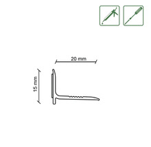 Technische Zeichnung eines Winkelprofils mit den Maßen 15 mm und 20 mm