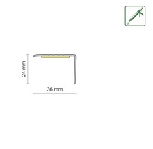 Profil für Treppenkanten mit den Maßen 24 mm und 36 mm, Symbol für Montage mit Montagekleber