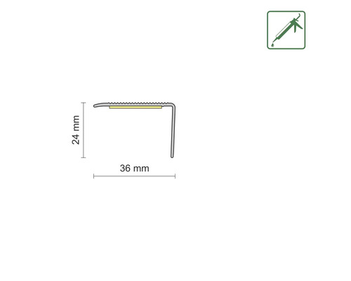 Profil für Treppenkanten mit den Maßen 24 mm und 36 mm, Symbol für Montage mit Montagekleber