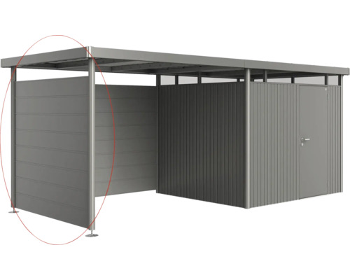 Abstellraum aus Metall mit Flachdach und Seitenwänden