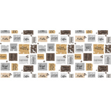 Muster mit Kaffeemotiven und Schriftzügen