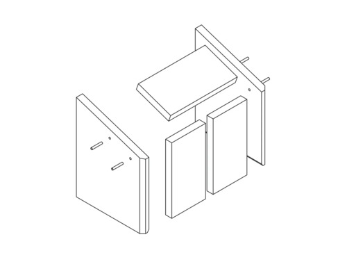 Explosionszeichnung einer modularen Möbelkonstruktion