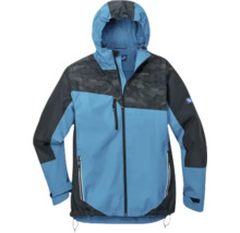Blaue Outdoorjacke mit Kapuze und Reißverschluss