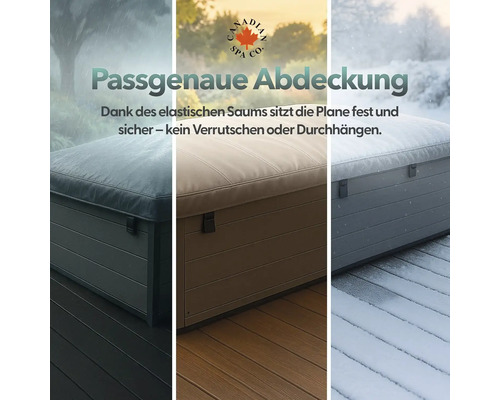 Canadian Spa Company Logo. Passgenaue Abdeckung für einen Whirlpool, die dank elastischem Saum fest und sicher sitzt.