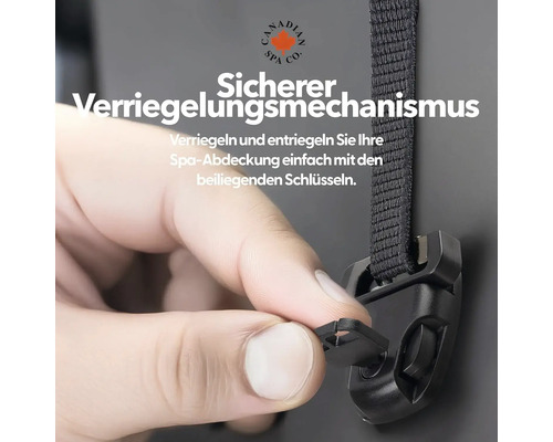 Verriegelungsmechanismus einer Spa Abdeckung im Einsatz