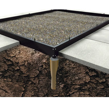 Illustration einer Terrassenunterkonstruktion mit Kies und Fundament