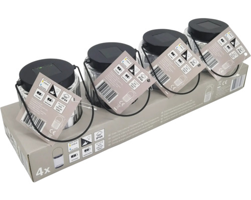 Vier Solar Glas Laternen in Verpackung