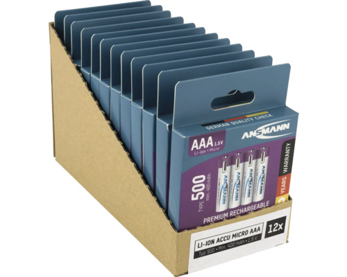 Zwölf Ansmann AAA Lithium-Ionen Akkus in einer Pappverpackung