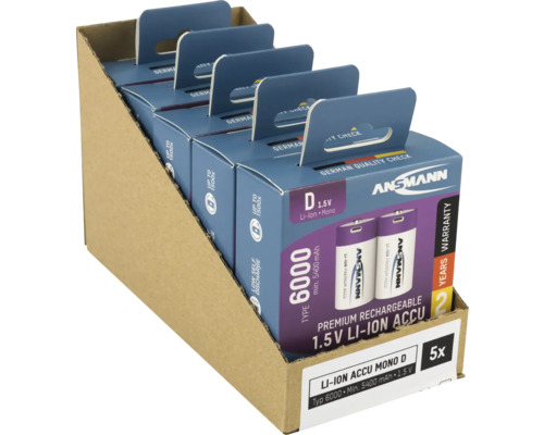Ansmann Lithium-Ionen Mono D Akkus, 1,5 Volt, 5er-Pack in Verkaufsverpackung