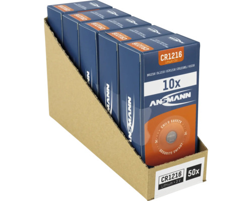 Ansmann CR1216 Lithium Batterien, 3 Volt, 10er Pack in Verkaufsverpackung mit 50 Stück