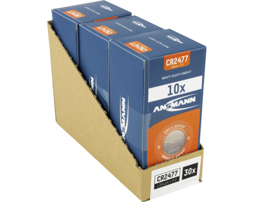 Ansicht von Lithium Knopfzellen CR2477, 30 Stück in einer Pappverpackung