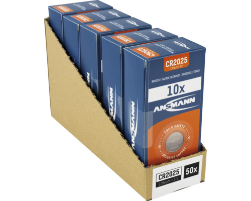 Ansmann CR2025 Lithium Knopfzellen 3V, 10er-Pack in Verkaufsverpackung mit 50 Stück