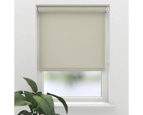 Beige Stoffrollos am Fenster zur Lichtsteuerung und als Sichtschutz