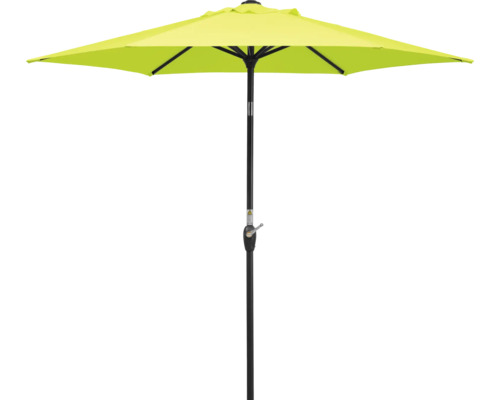 Sonnenschirm mit schwarzem Gestell und hellgrünem Schirmdach
