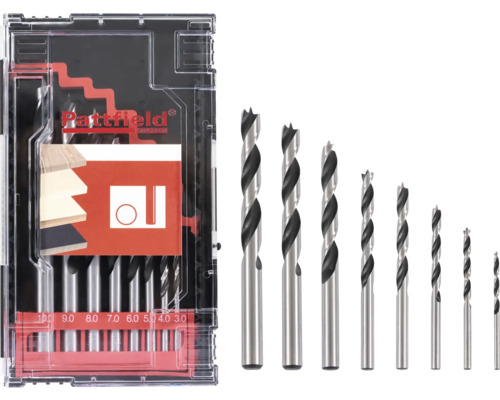 Holzbohrer Set Pattfield Ø 3-10 mm, mit Rundschaft, 8-tlg. Holzbohrer-Set in transparenter Aufbewahrungsbox