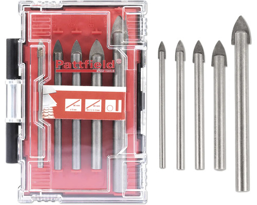 Glas- Fliesenbohrer Set Pattfield Ø 4-10 mm, mit Rundschaft, 5-tlg. Pattfield Glasbohrer Set mit verschiedenen Größen in transparenter Box