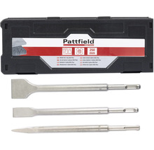 Pattfield Meißelset mit drei SDS Plus Meißeln in einer schwarzen Aufbewahrungsbox
