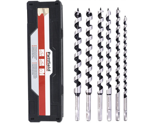 Schlangenbohrer-Set Pattfield Ø 10-20 mm, 6 tlg. Sechskantschaft, für Holz Pattfield Schlangenbohrer Set mit sechs Teilen und Sechskantaufnahme in einer Aufbewahrungsbox