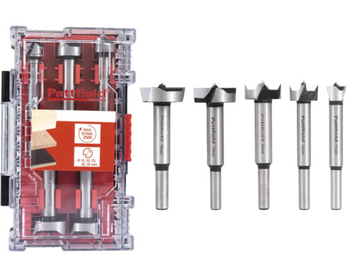 Forstnerbohrer Pattfield Ø 15-35 mm, 5-tlg. Pattfield Forstnerbohrer Set mit verschiedenen Größen in Aufbewahrungsbox