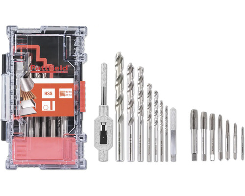 Gewindebohrer Pattfield HSS Ø 2,5-10,2 mm, 15-tlg. Pattfield Gewindebohrer und Schneideisen Set mit HSS-Bohrern im Koffer