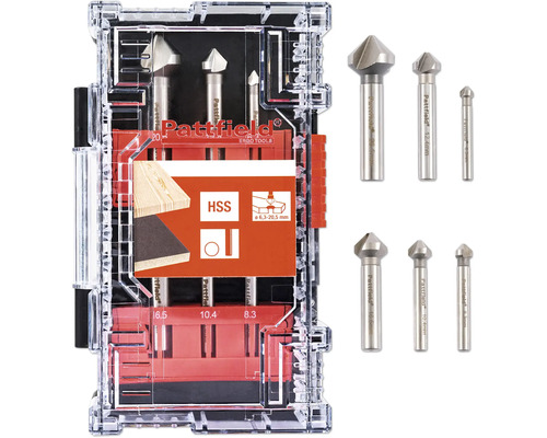 Kegelsenker-Set Pattfield HSS Ø 6,3-20,5 mm, mit Rundschaft, 6-tlg. Pattfield Kegelbohrer Set für Holz mit verschiedenen Größen