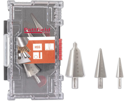 Blech Schälbohrer-Set Pattfield Ø 3-30,5 mm, 3-tlg. Pattfield Stufenbohrer Set im Koffer