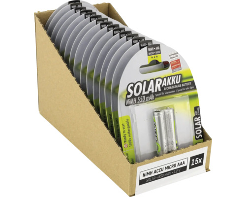 15er Pack Solar Akku Micro AAA, NiMH 550 mAh, 1,2 V