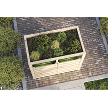 Ansicht von oben auf einen Mülltonnenverkleidung mit Dachbegrünung auf einer Terrasse