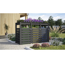 Mülltonnenbox mit drei Behältern zur Mülltrennung im Garten