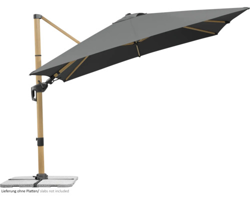 Freiarm-Sonnenschirm mit Holzrahmen und Steinfuß