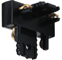 Schwarzer Elektroverteilerblock mit Metalleinsätzen