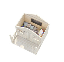 Spielhaus aus Holz mit Veranda, Fenster, Tafel, Staffelei und Kissen