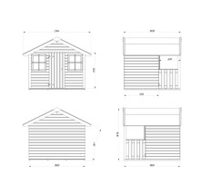 Technische Zeichnung eines Gartenhauses mit Maßangaben